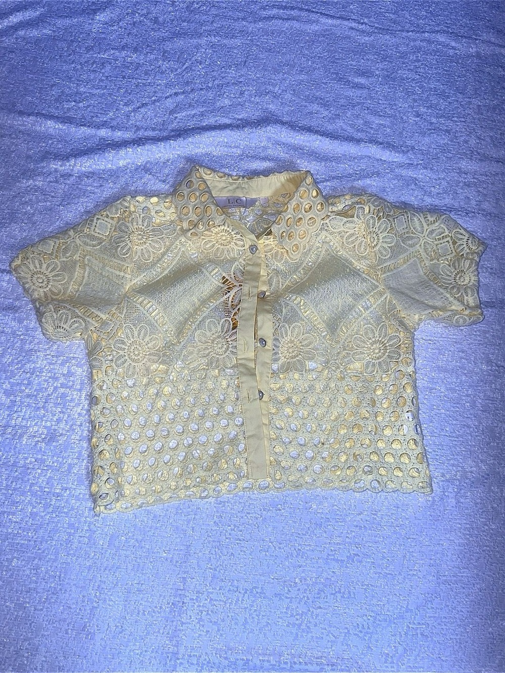 Light Yellow Lace Button-Front wome  Top
